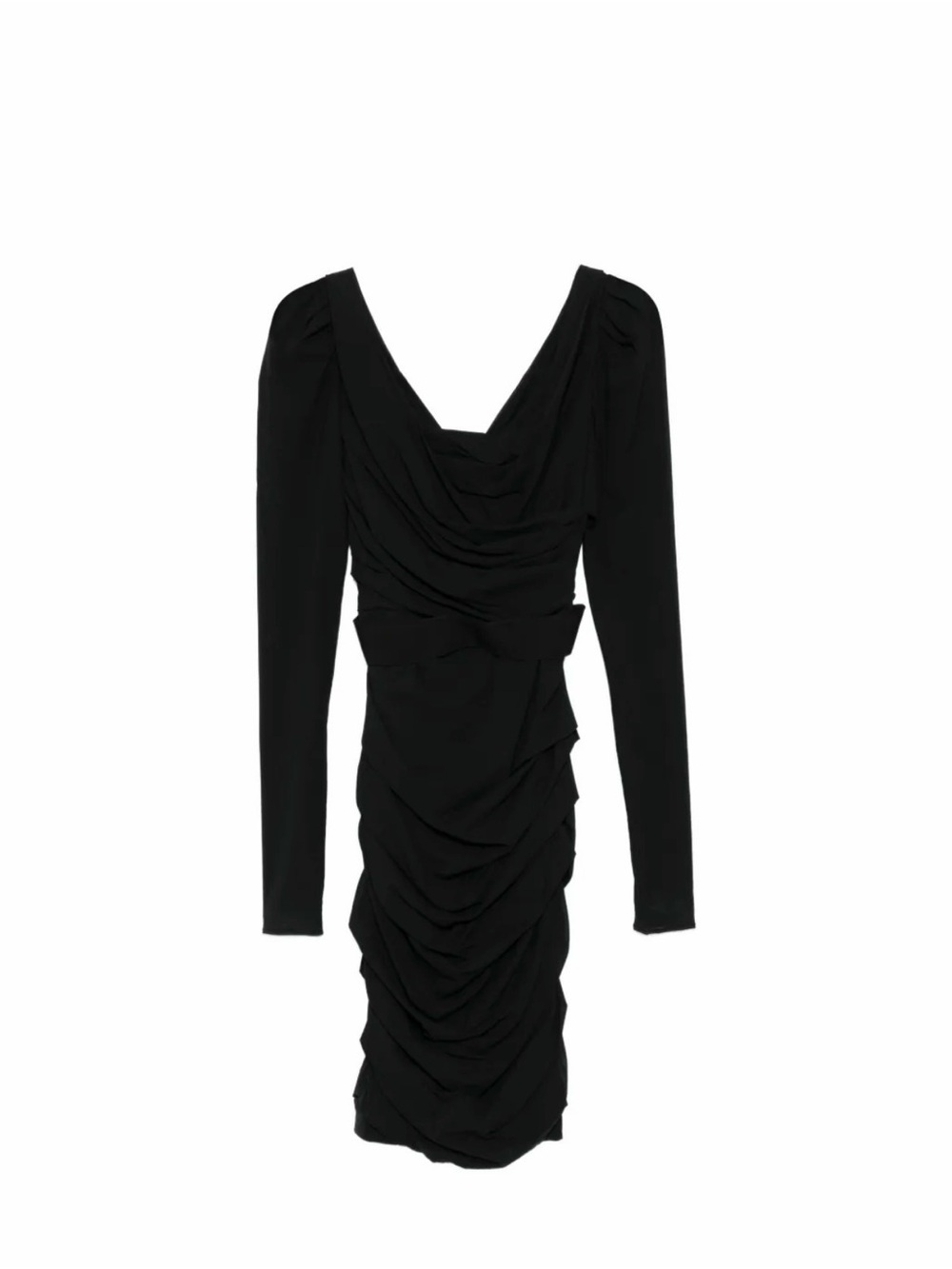 Dolce & Gabbana Black Draped Long-Sleeve Ruched Midi Dress